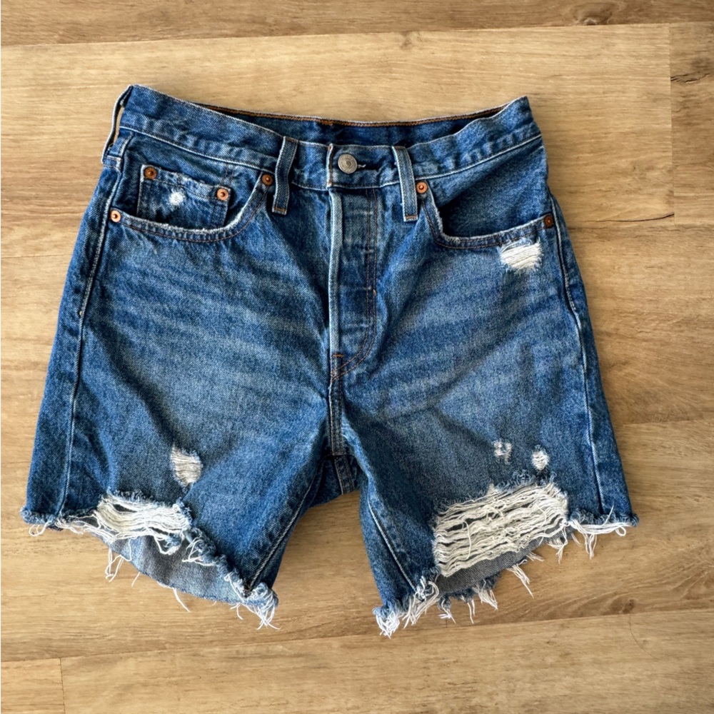 Levi's 501 Classic Blue Distressed Jean Shorts